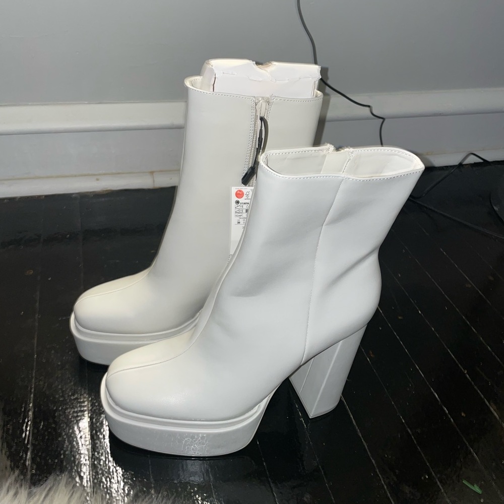White chunky boots